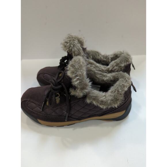 Lands End Womens 420475 Powder Belle Suede Shoe Faux Fur Lace Up Brown 7.5 - Picture 3 of 9